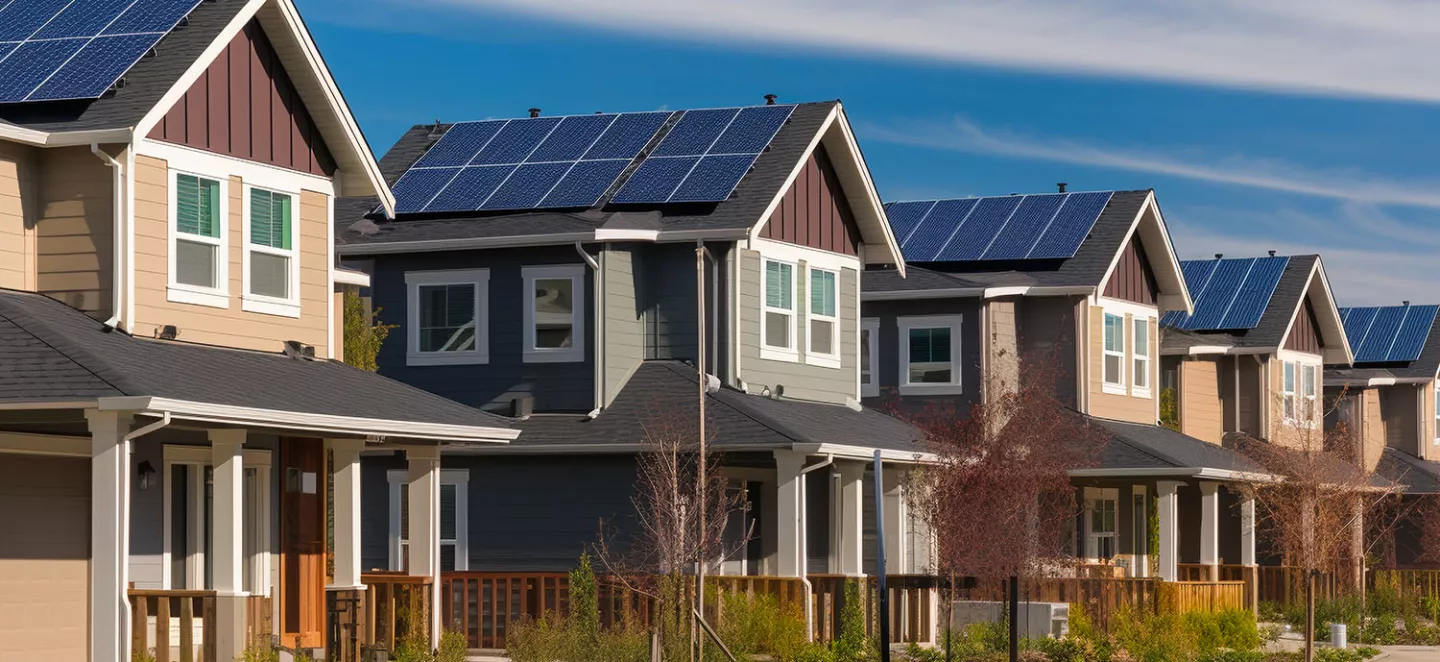 vicinato con case moderne che utilizzano un impianto fotovoltaico sul tetto