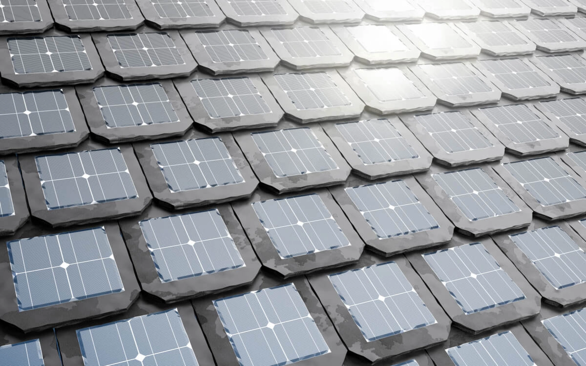 Solardachziegel im Detail auf einem Dach installiert.