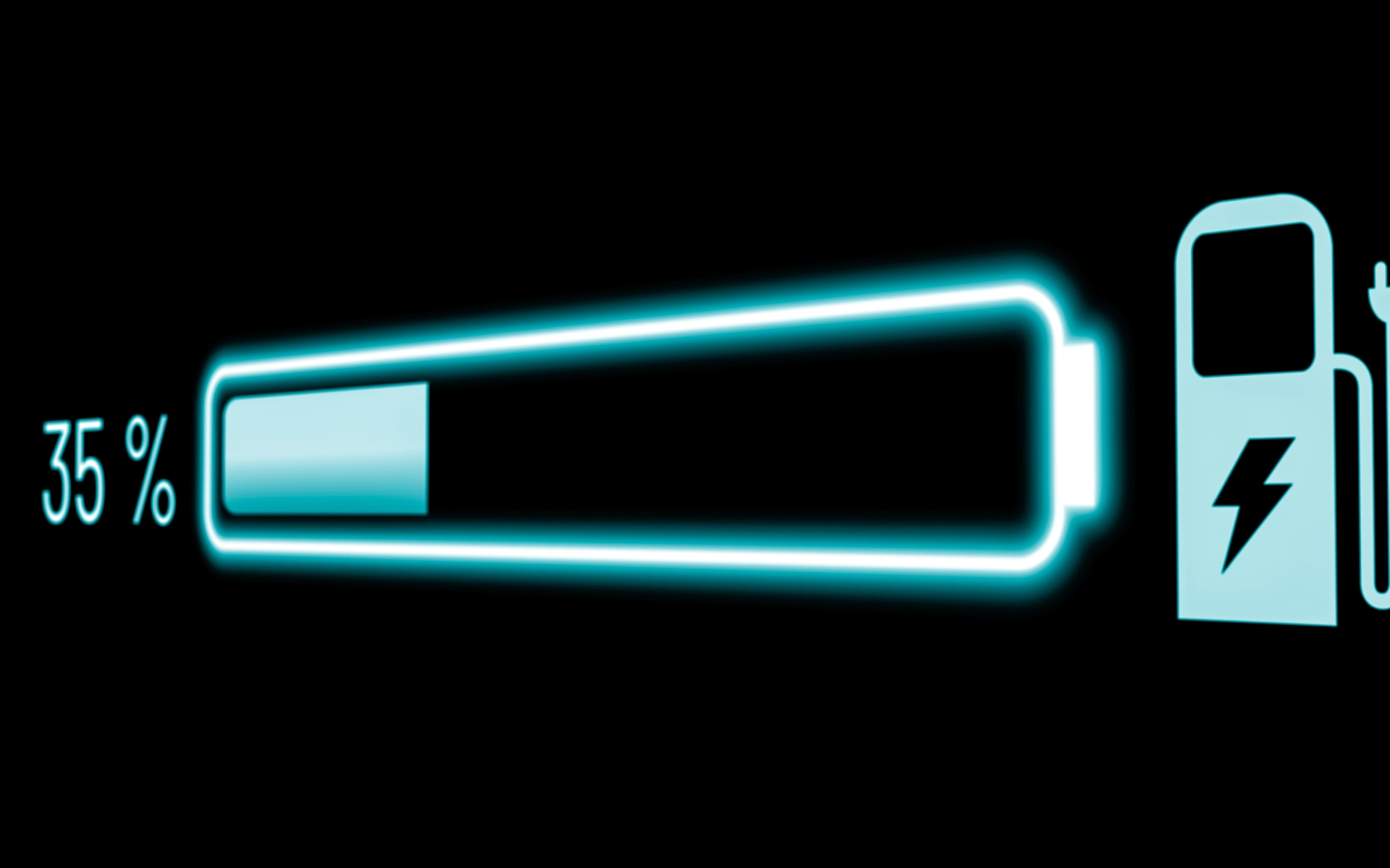 Digitale Anzeige einer E-Auto-Batterie, die bei 35 Prozent Ladung steht.