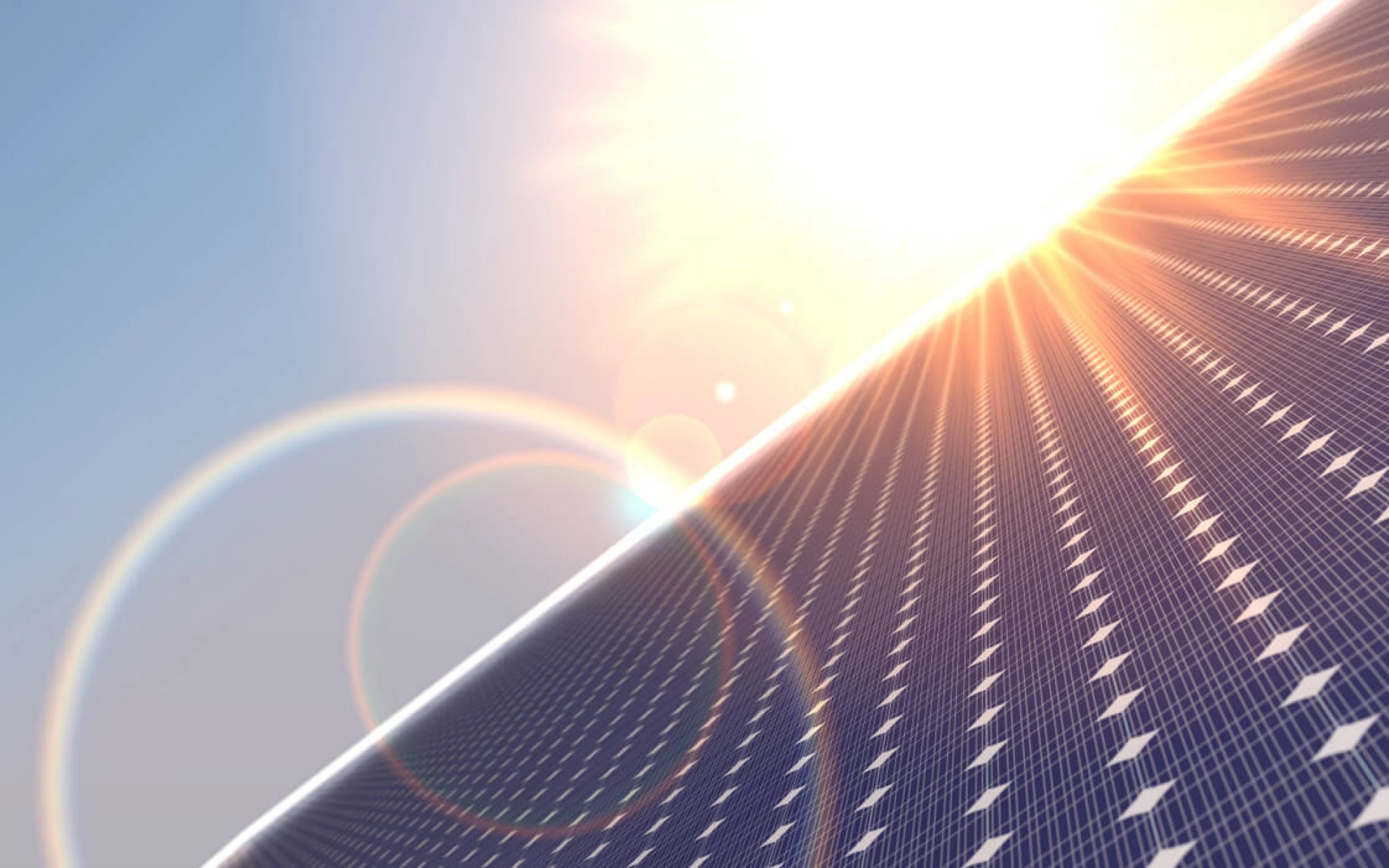 Sonne strahlt auf einen Halbleiter und es entsteht Strom durch Licht.