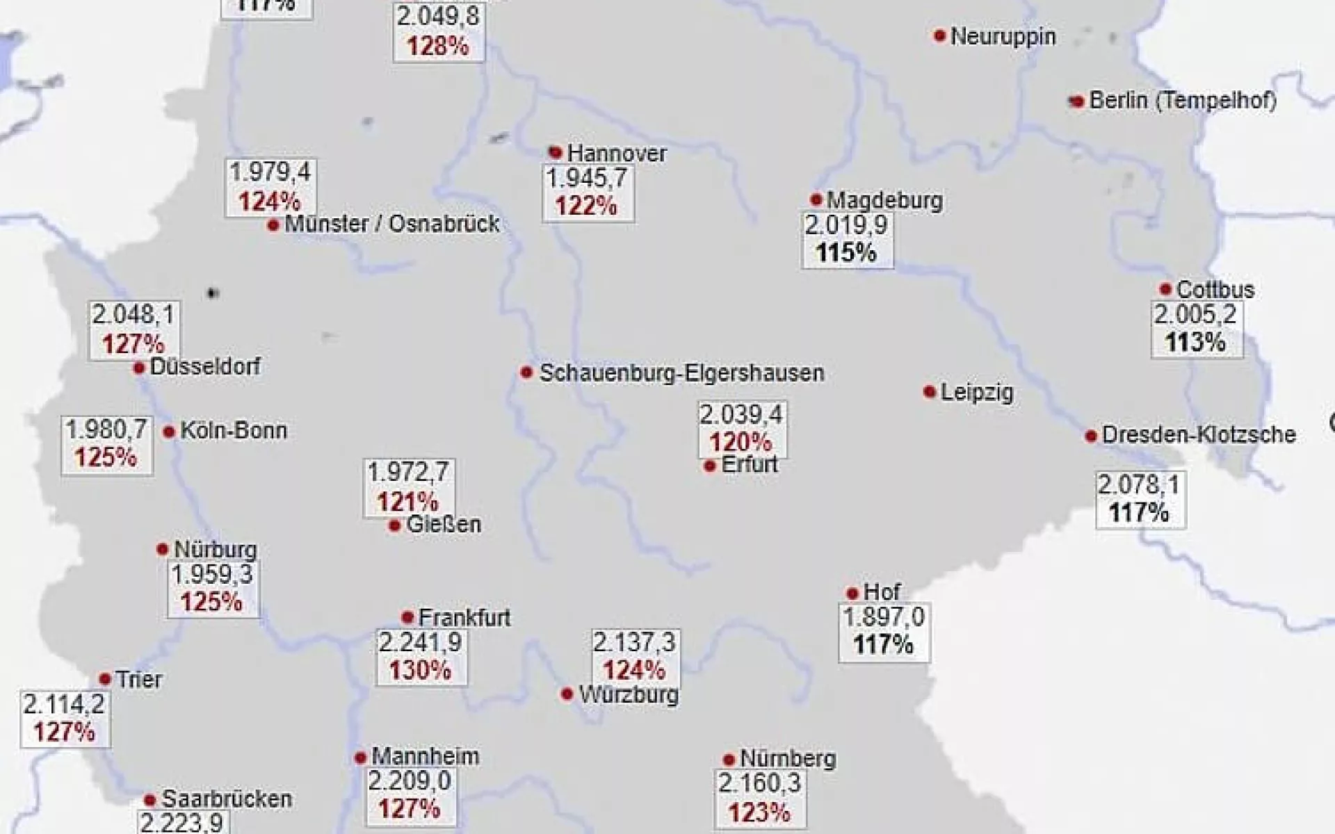 Die Grafik zeigt die Deutschlandkarte und gibt die Sonnenstunden im Jahr 2022 für verschiedene Orte an.