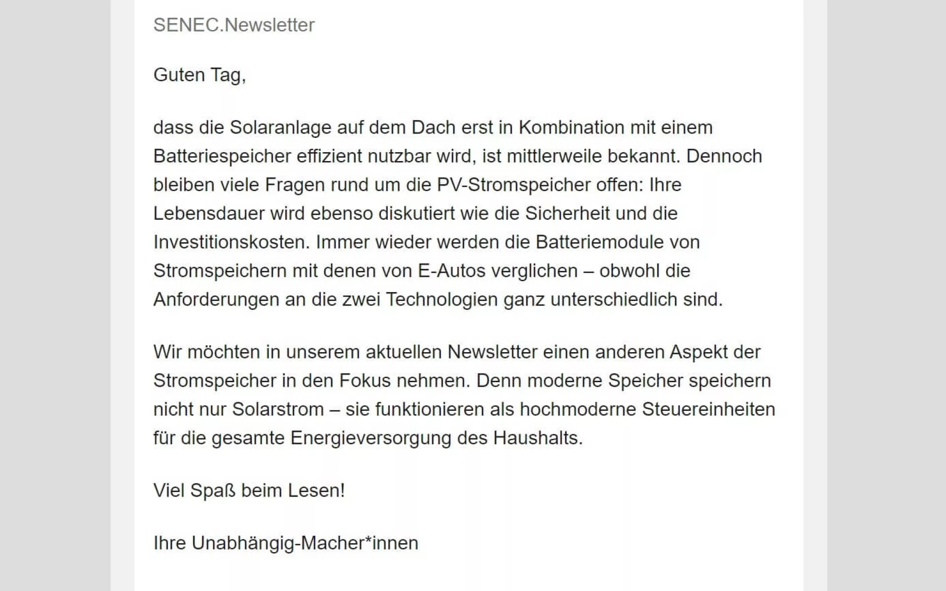 Gutes Beispiel für einen Einleitungstext einer E-Mail im Bereich Newsletter-Marketing.
