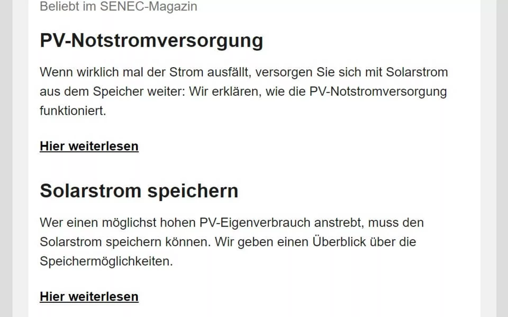 Ein Beispiel für gute Teasertexte innerhalb eines Newsletters mit Weiterlesen-Link.