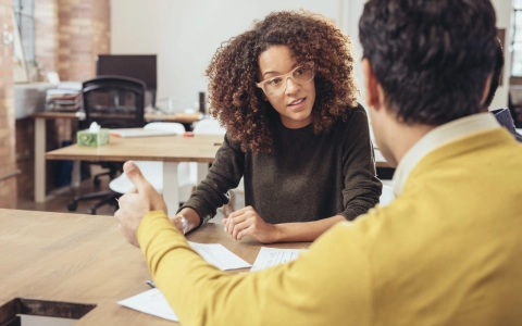 Two people at interview