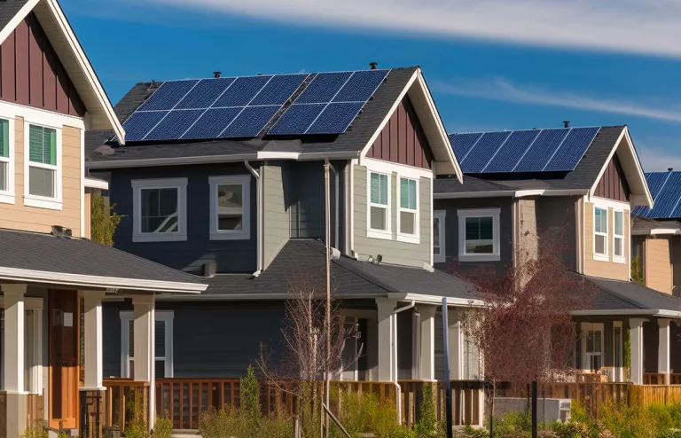 vicinato con case moderne che utilizzano un impianto fotovoltaico sul tetto