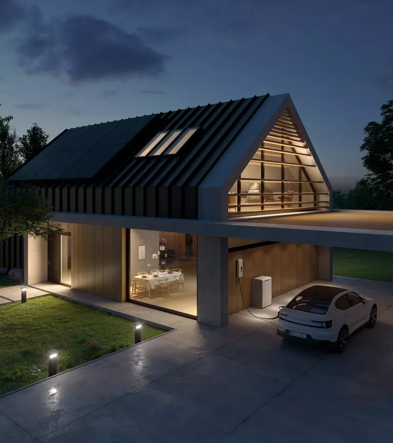 Haus mit SENEC.360 Produkten bei Nacht