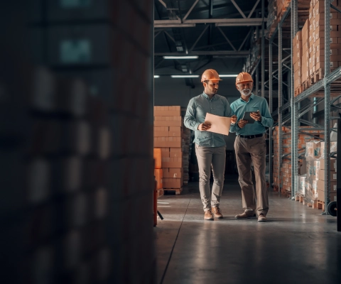 People walk through warehouse