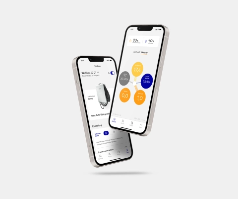 SENEC.App auf zwei Smartphones geöffnet