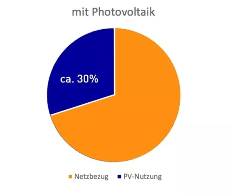 Das Kreisdiagramm zeigt, dass man etwa 30 Prozent des eigenen Strombedarfs über Photovoltaik abdecken kann.